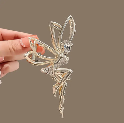 BeautyCulture Metal Fairy Shaped Rhinestone Claw Clips Nonslip Shark Clips Hair Accessories Hair Claw(Gold)