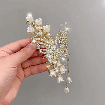 locklux Korean Big Butterfly With latkan Metal Clutcher Wedding&Party Fancy Women Clips Hair Claw(Gold)