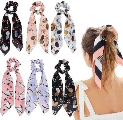 SUPERFAB Hair Bands Scrunchy Elastic Scarf fabric Women& Girls Pack of 4 (Random Color) Rubber Band(Multicolor)
