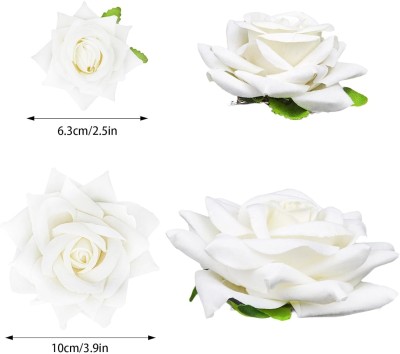 PSYCHFLORE BEAUTYFULL WHITE ROSE DUAL CLIP 6 PC-A012 Hair Accessory Set(White)