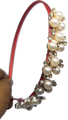 beauty gardener Mesh Fabric Headband with Pearl Beads, Gold Crystal Design, Black, Standard Size Hair Band(Multicolor)