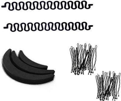 Sharum Crafts 2pc French Choti Maker 3pc puff set & 48pc bobby pin Hair Accessory Set(Black)