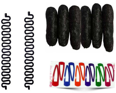 Sharum Crafts 2pc French Choti Maker 6pc Banana Puff Maker & 12 multi tic tac Hair Accessory Set(Black)