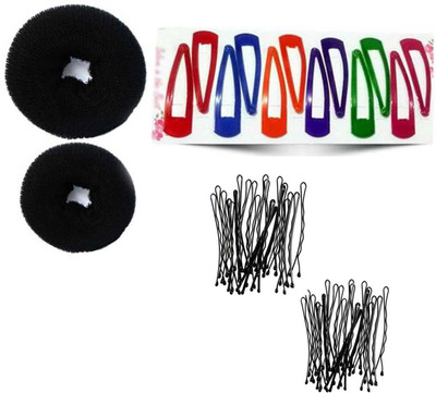 Sharum Crafts 2 Hair Donut, 12 Multi Tic Tac & 48Pc Bobby Pin Hair Accessory Set(Multicolor)
