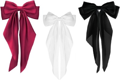 Dreamish Imitation Combo of Satin Silk Double Bow Hair Clip for Women Girls Hair Accessories. E Hair Clip(Black, Maroon, White)