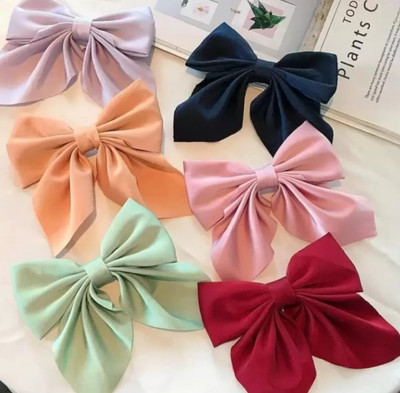 RIDDHI CREATION Large Satin Hair Bows Ties For Girl's & Women Multicolor (Pack Of 6) Hair Clip(Multicolor)