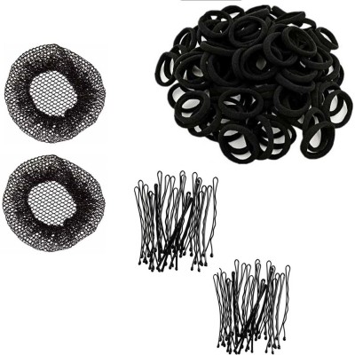 Sharum Crafts Juda Cover 2, 10 Black Hair Band & 48Pc Bobby Pin Hair Accessory Set(Black)