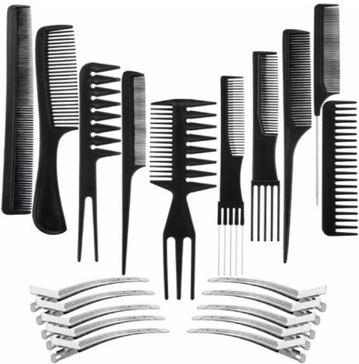 GLOW FIRST 10 Pack Hair Styling Comb Set with 12 Pack Duck Bill Clips Salon(2 Items set) Hair Accessory Set(Black)