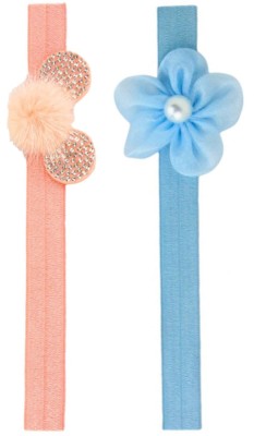 Neska Moda 0 to 12 Months Baby Girls Pack of 2 Cotton Flower & Mini Mouse Design Head Band/ Hair Band(Blue, Orange)