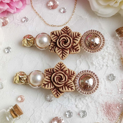 Alvero 2Pc Premium Floral Pearl & Crystal Hair Pins for Women, Antique Gold Barrettes Hair Clip(White)