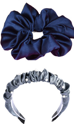 Munavi Elastic Rubber Hair Band hair combo(Blue, Grey)