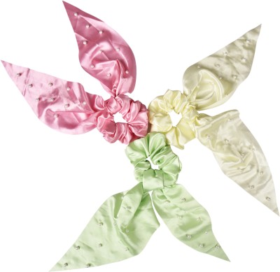 RHYNISH Girls Satin Silk Pearl Scarf Scrunchies Rubber Band(Multicolor)