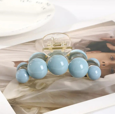 RosaStella 1PCS Elegant secured hair glossy Pearl claw clip in soft Hair Claw(Blue)