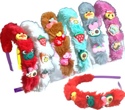 Quarya Hairbands Furry Soft Colourful Hair Bands with Cartoon Stickers For Girls(6 pcs) Hair Band(Multicolor)