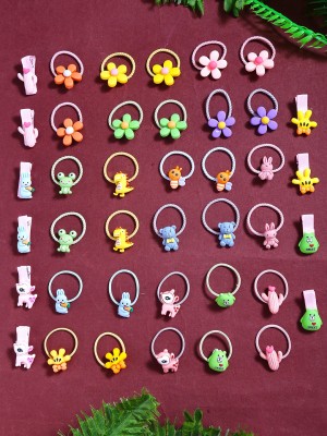 YELLOW CHIMES Combo of 10 PCS Set Hair Clips and 15 Pairs of Ponytail Holder Rubber Bands Cute Characters for Kids Girls Hair Accessories (Pack of 40) Hair Accessory Set(Multicolor)