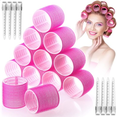 Blushia Jumbo Hair Curlers Rollers, 24Pcs Hair Rollers Set with 12Pcs 60mm Hair Curlers Hair Accessory Set(Pink)