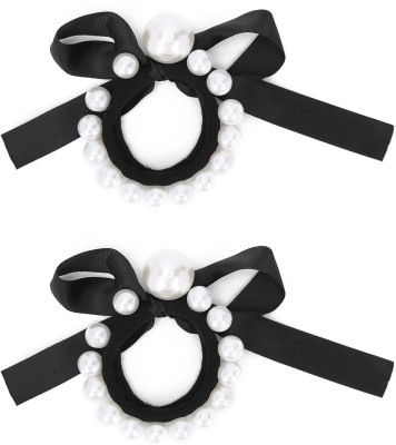 Oomph Combo of 2 Black Nylon Big Pearl Rubber Bandfor Women & Girls Stylish Latest Rubber Band(Black, White)