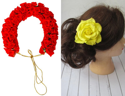 PSYCHFLORE RED ROSE GAJRA WITH YELLOW ROSE PIN SET OF 2 PC-T6 Hair Accessory Set(Multicolor)