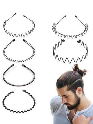 Diversa Metal Wave Non-Slip Hair for Outdoor Sports for Men, 6 Pcs Set Head Band(Black)