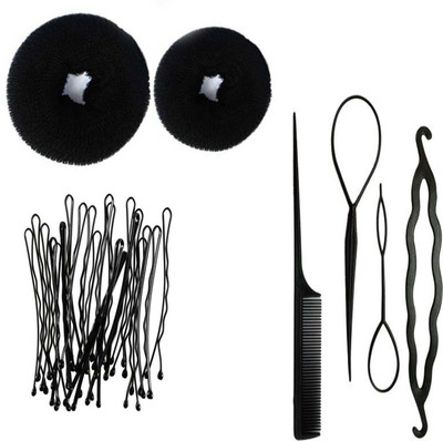 Sharum Crafts 2 Hair Donut, 24Pc Bobby Pin & 4Pc Comb Set Hair Accessory Set(Black)