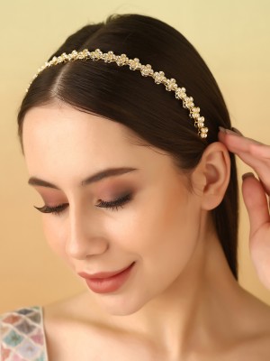 Priyaasi Floral Kundan Gold Plated Hairband Hair Band(Gold)