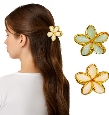 CARTLOG Pack of 2 Glossy Floral Hair Accessories | Flower Hair Claw | Hair Claw(Multicolor)