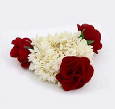 GUPTA ENTERPRISES Mogra And Rose Gajra Hair Accessories Hair Gajra White 15 Grams (Pack of 1) Hair Accessory Set(Red, White)