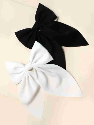 RimR Bunny Ears Hair Bow Black & White Hair Clip(Black, White)