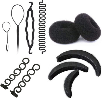 A H S 4 pcs braid tool ,2 pcs hair bun maker ,3 pcs hair volumizer ,1 pcs braid tools Hair Accessory Set(Black)