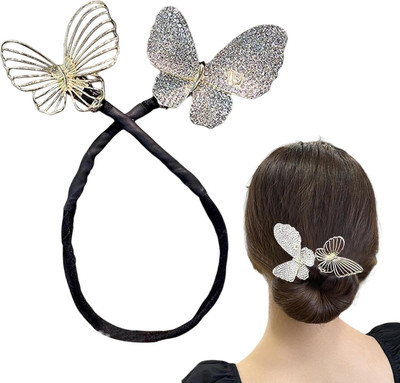 Diversa Korean Juda Bun Maker for Women & Girls, Butterfly Bun Maker for Party,Pack of 1 Bun Clip(Silver)