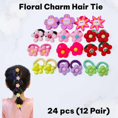 CHIKICHOO 24 Pcs (12 Pair) Cute Flower Hair Tie – Perfect for Kids and Teens Rubber Band(Multicolor)