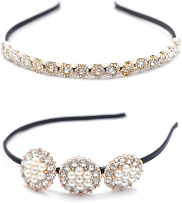 navjai White Crystal Rhinestone Princess Hair Tiara Crown Headband for Girls Hair Band(White, Black)