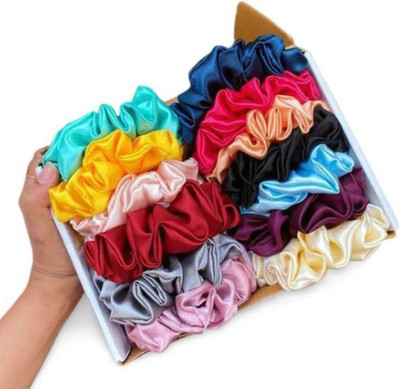 Krimik Fashion Satin & Silk Scrunchies Hair Bands Elastic Set of 12 pcs (Multicolor) Hair Band(Multicolor)