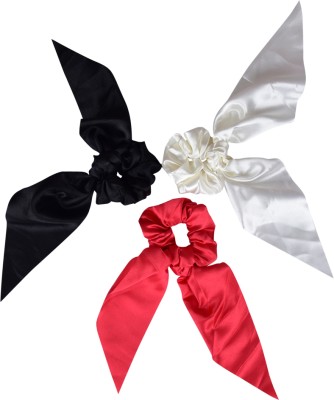 RHYNISH Girls Satin Silk Lazer Scarf Scrunchies Rubber Band(White, Red, Black)