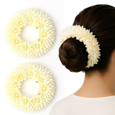 Diversa Artificial Scented Hair Bun Mogra Rubber Band Gajra For Women (Pack of 3) Bun(White)