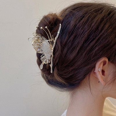singh pretty Butterfly Metal Hair clip Large Golden Diamond Hair Claw Clip 1 pcs Hair Claw(Gold)