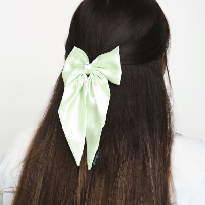 Arendelle Satin Silk PigTail Hair Bow In Mint Hair Clip(Green)