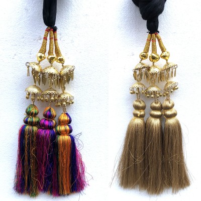 Sandynavz Two pieces Paranda Parandi Hair Accessory Braid Tassles For Women/Girl Braid Extension(Gold, Multicolor)