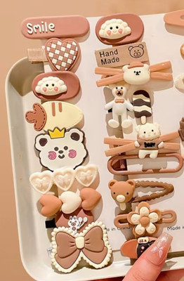 Blubby 14 Pieces Teddy Bow Cute Barrettes For Baby Kid Girls and Women Hair Pin(Multicolor)