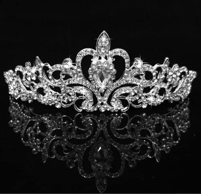 NSUSU Silver Crystal Tiara Crown Headband Princess Elegant Crown C Hair Accessory Set(Silver)
