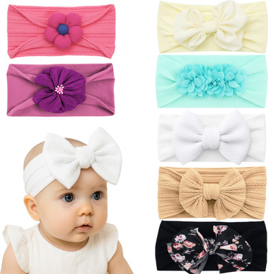 RosaStella Baby Girl Lace Headbands Set – 7 Soft & Flower Styles Head Band(Red, Black, White, Multicolor)