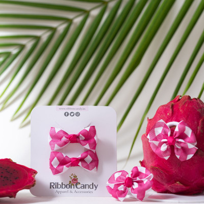 RibbonCandy Cute Chequered A Pair of Alligator Clip and A Pair of Rubberband - Pink, White Hair Accessory Set(Pink)