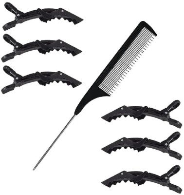 QNAM 1 Pcs Tail Comb With 6 Pcs Hair Section Clips Alligator Hair Dividing Clips Hair Clip(Black)