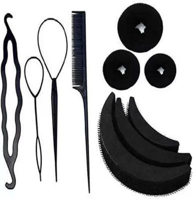 shiv sakti Hair Styling Tools Bun Maker Combo Offer With Best Prices -Pack Of 10 Pcs Hair Accessory Set(Black)