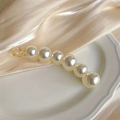 BeautyCulture White Pearl Banana HairClip Nonslip Ponytail Holder for Hair Accessories Styling Banana Clip(White)