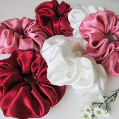 hummanbird Silk & Satin Scrunchies hair Tie Soft Elastic Silk Scrunchies Set of 6pcs Rubber Band(Pink, Maroon, White)