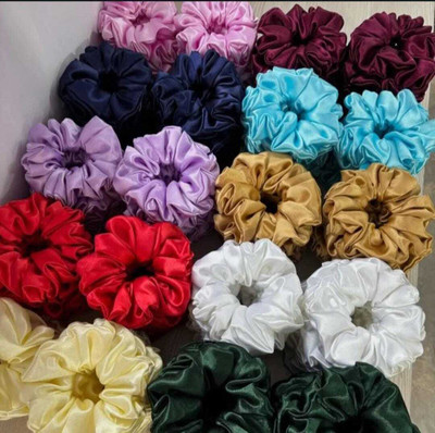 luczer the fashion hub PACK OF 8 BEAUTIFUL SILK SATIN SCRUNCHIES AVAILABLE IN MULTICOLOUR PACK OF 8 Rubber Band(Multicolor)