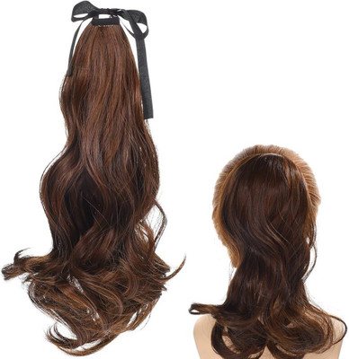 Rizi Curly Drawstring Ponytail Long Natural Look 40CM Length Brown Color maya9a Rubber Band(Brown)