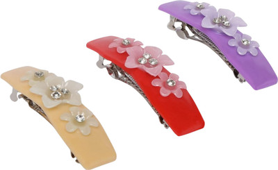 Dressberry Pack of 3 Floral French Barrette Hair Clips for Women & Girls Hair Clip(Multicolor)