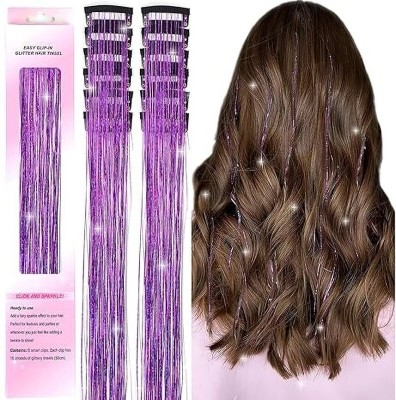 VIVIAN 2Pcs  Tinsel Clip in  Tinsel Clips Glitter Tinsel (2Pcs Purple) Hair Extension